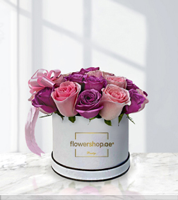 Purple and Pink Rose Rhapsody Hatbox, Flowers